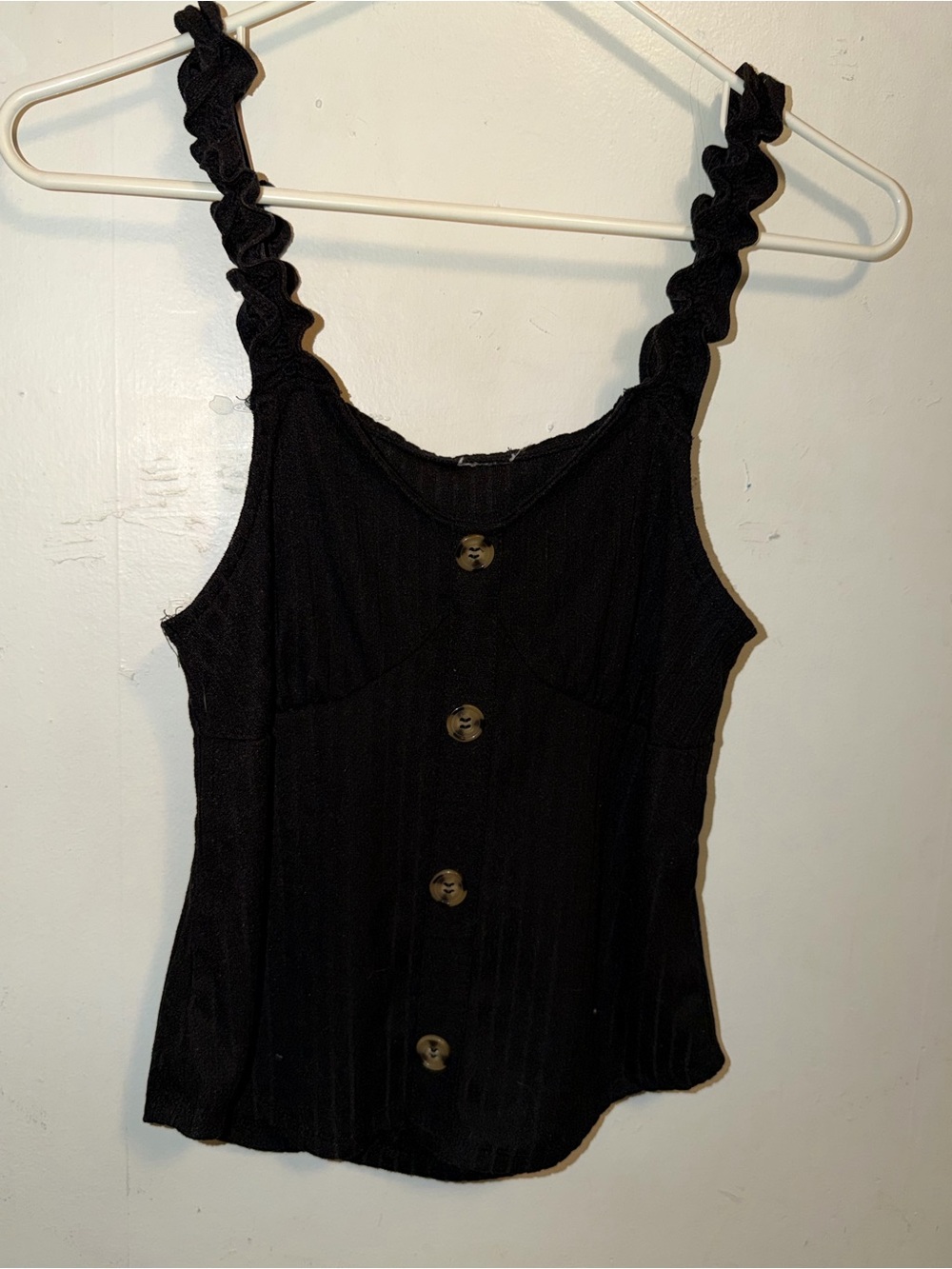 Black Ruffle-Strap Button-Front Camisole
